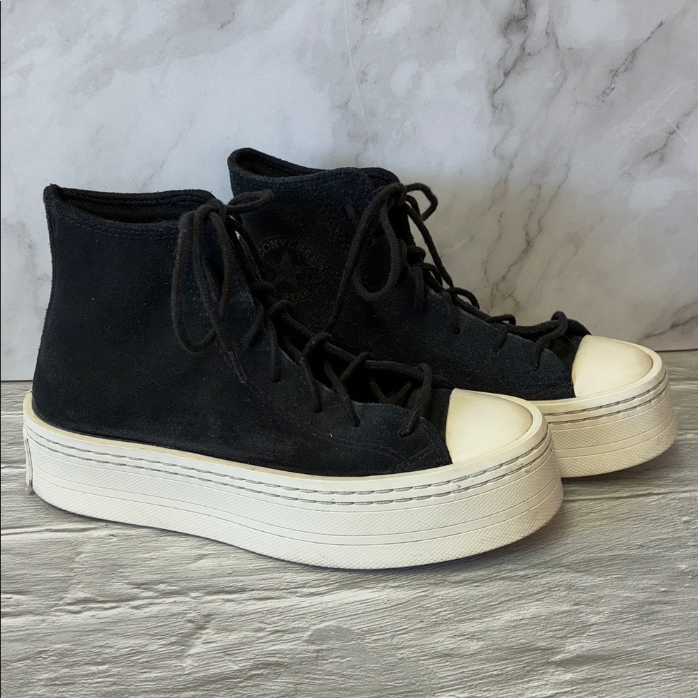 Converse Chuck Taylor All Star Black Modern Lift Platform Suede Shoe